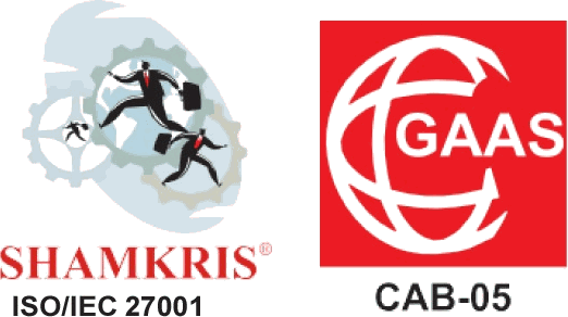 SHAMKRIS ISO/IEC 27001 certification mark and GAAS CAB-05 accreditation mark